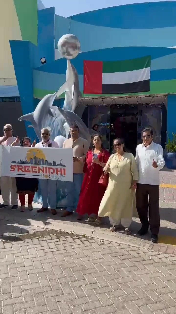 Sreenidhi Holidays group outside the Dubai Dolphinarium
