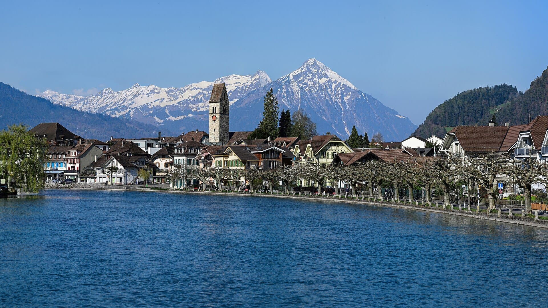 Unterseen and the snowy Bernese Alps, Interlaken