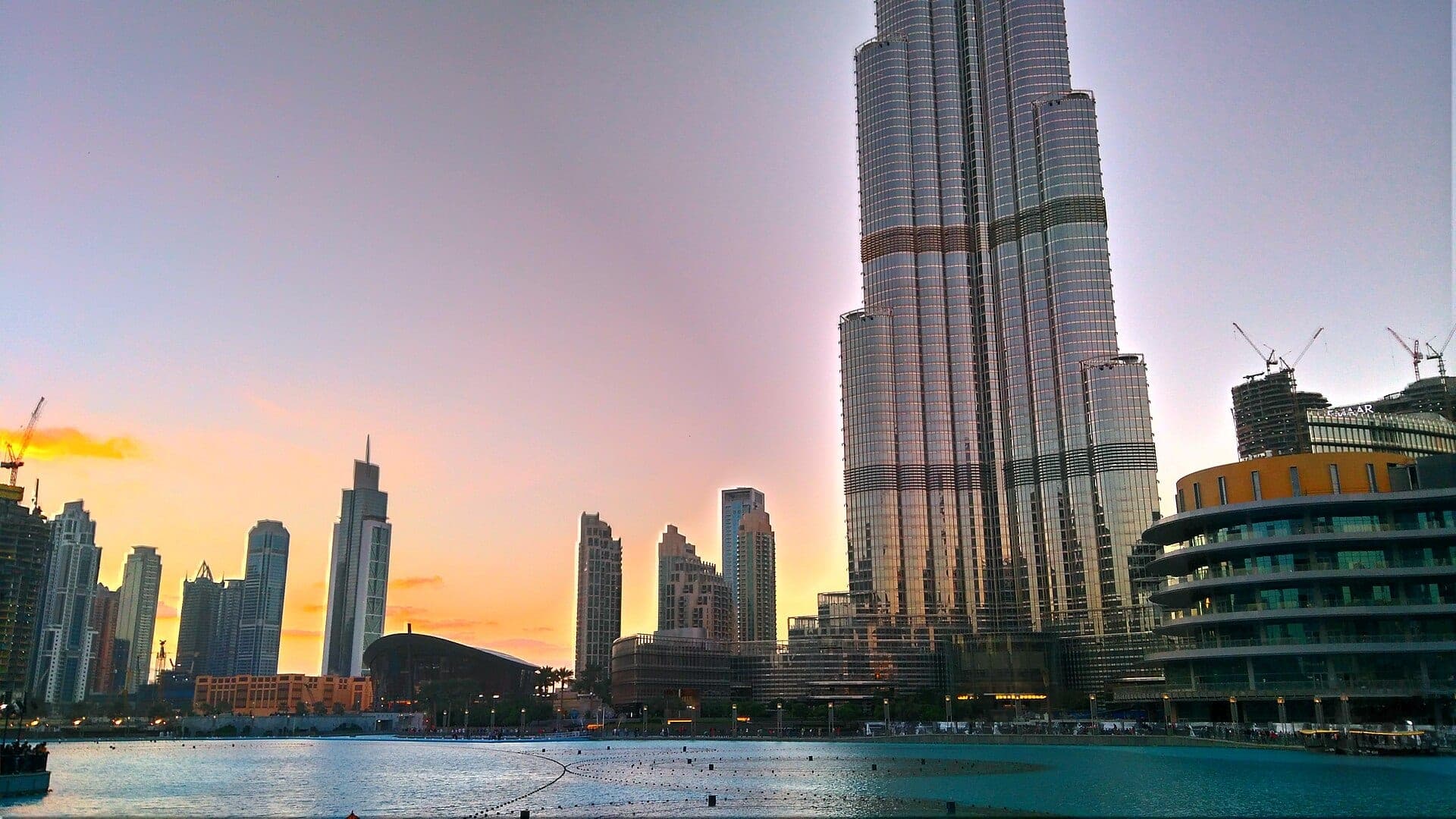 Burj Khalifa and Downtown Dubai at sunset