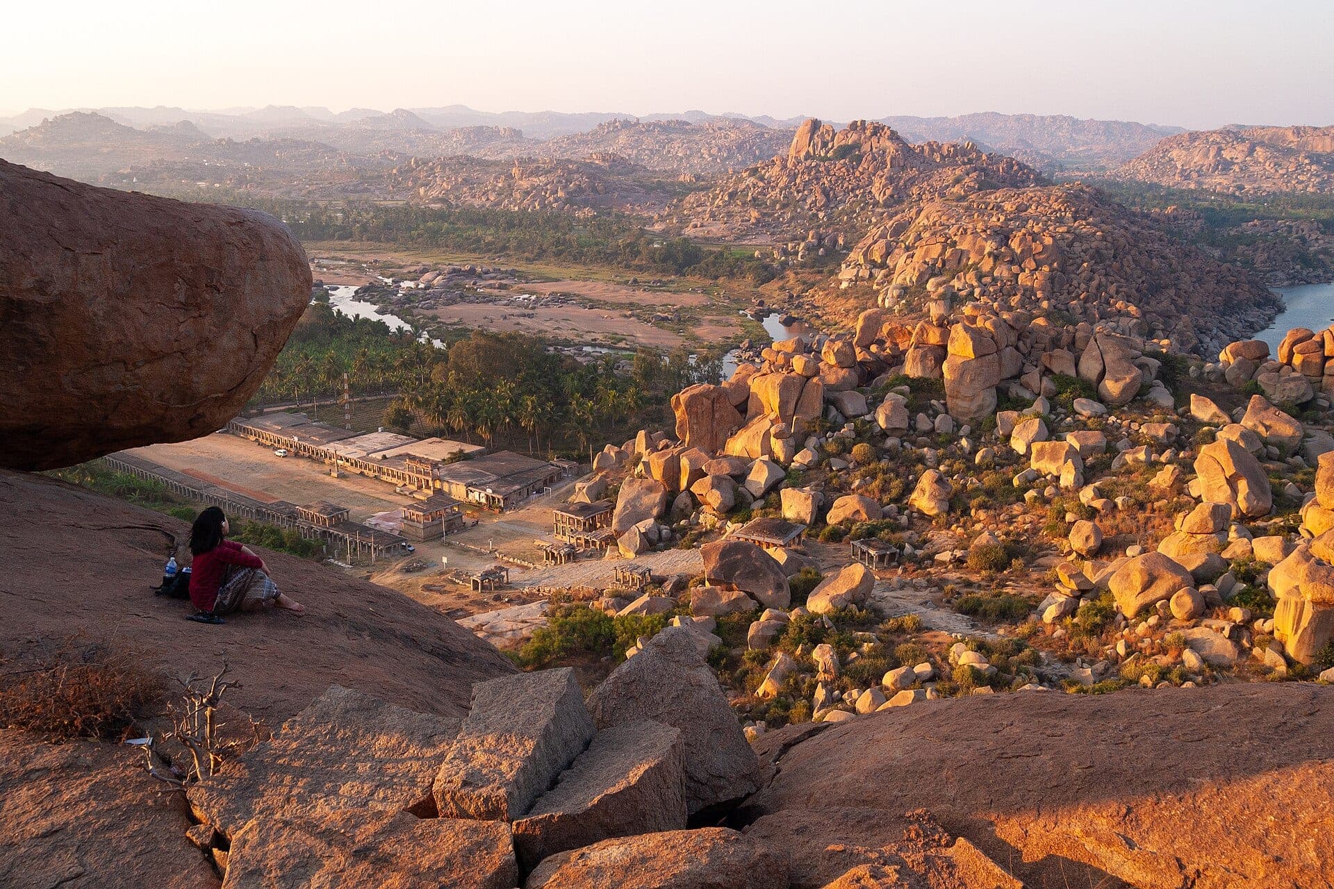 Sunset over the boulder landscape of Hampi