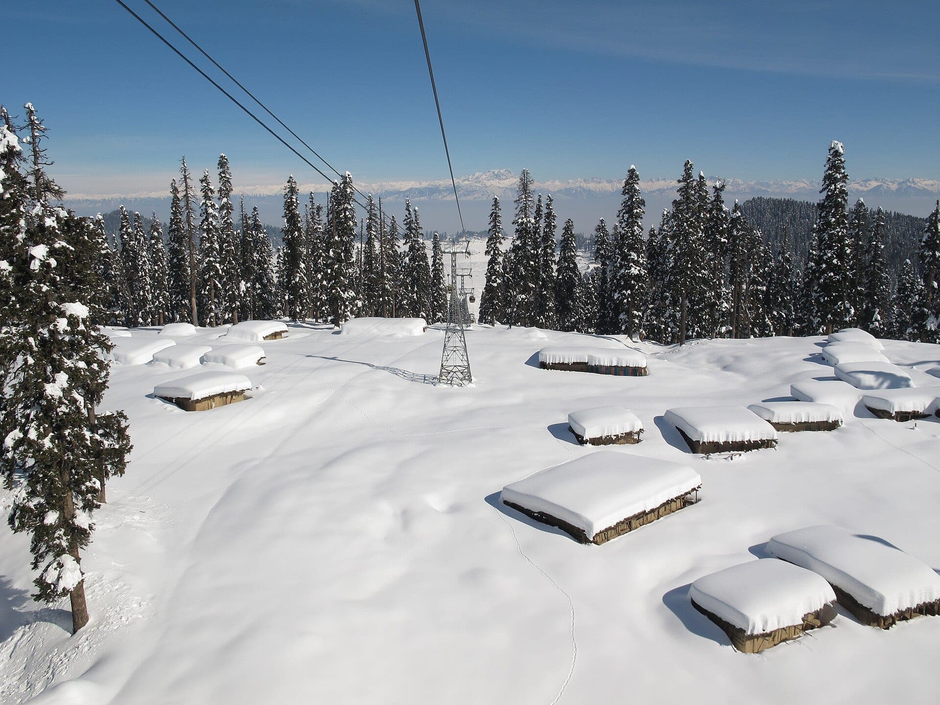 Gulmarg Gondola over snowy meadows