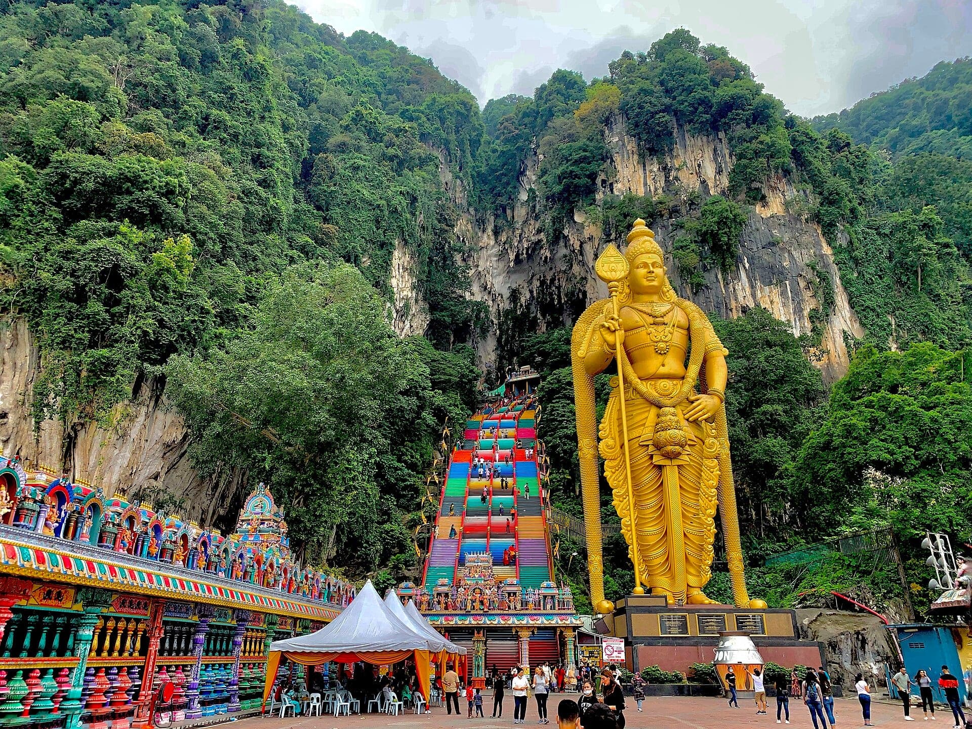 Murugan statue and rainbow stairs, Batu Caves